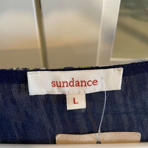 Sundance Dress Womens L Peacock Chiffon Silk Midi Whimsy Pullover NWT - Picture 7 of 7